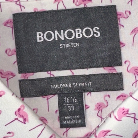Bonobos Stretch Men's Pink Button Down Shirt Flamingo Print Slim Fit 33 16 1/2 - Picture 5 of 10